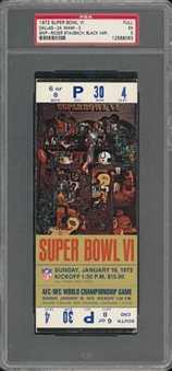 1972 Super Bowl VI Full Ticket, Rare Black Variation - PSA EX 5